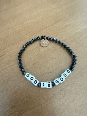 Little Words Project 'GOD IS GOOD' Black Beaded Bracelet